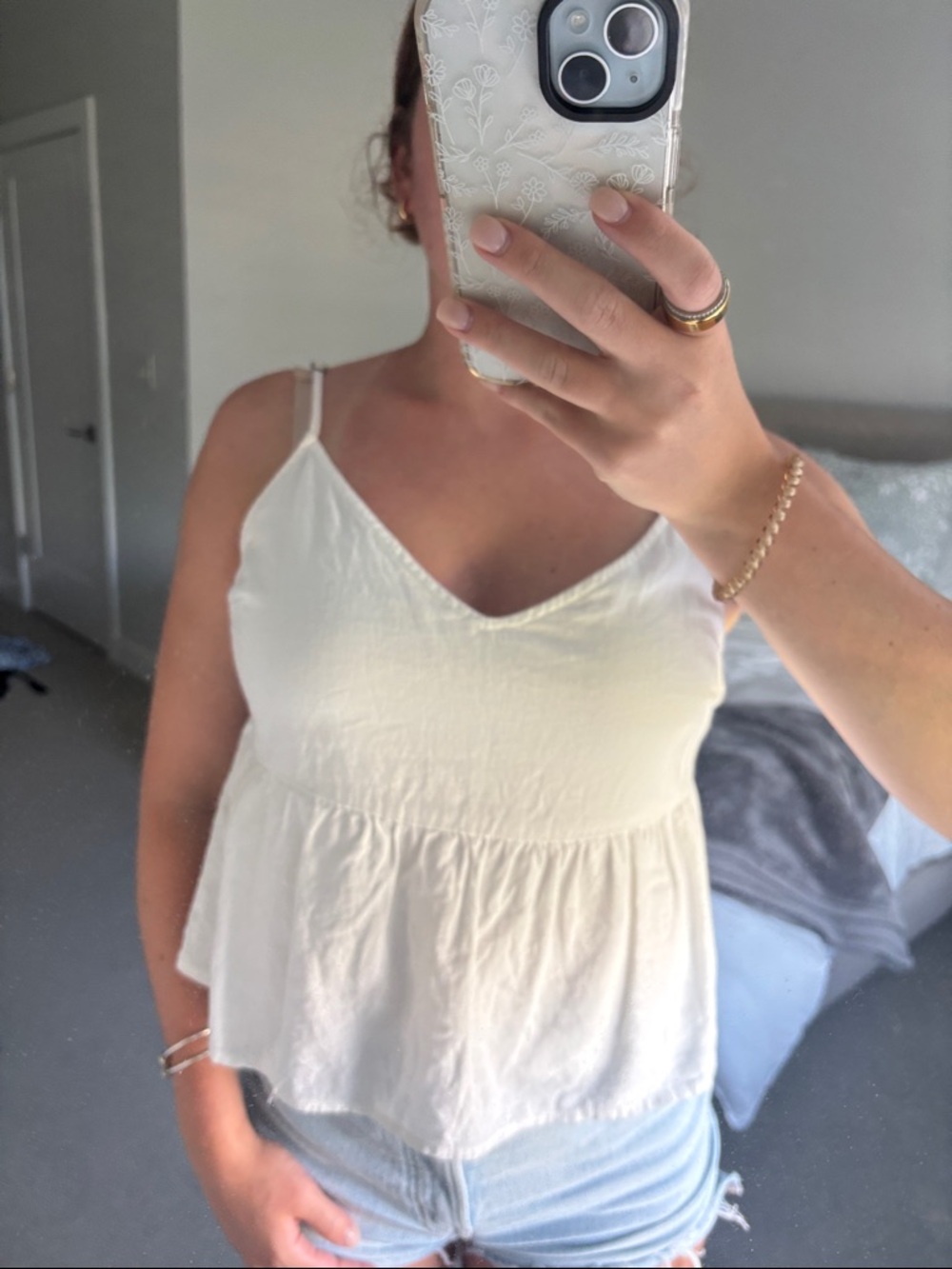 A&F Women's White V-Neck Peplum Camisole
